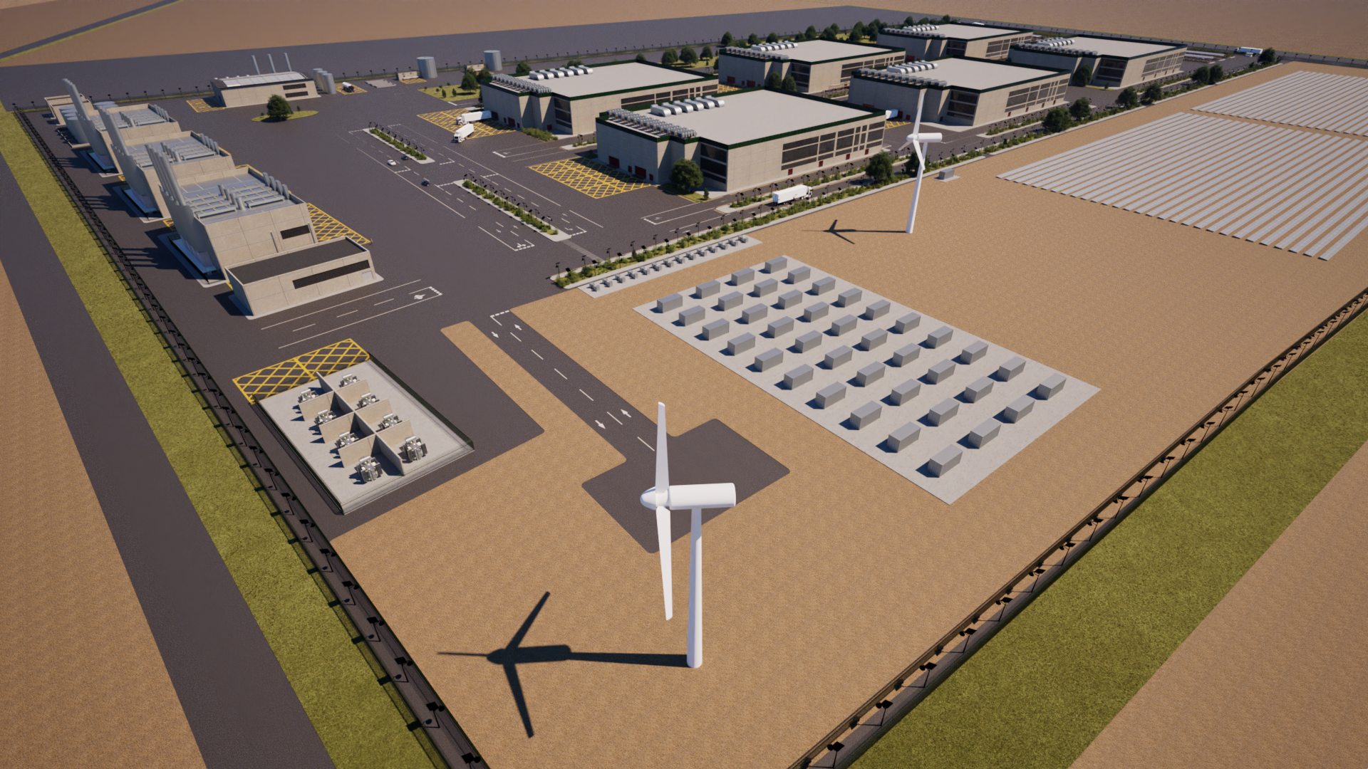 Battery storage field and wind turbine